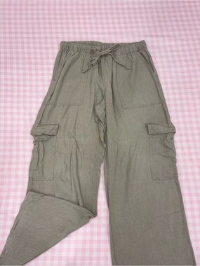 H&M Linen Blend Cargo Pants - Sage Green